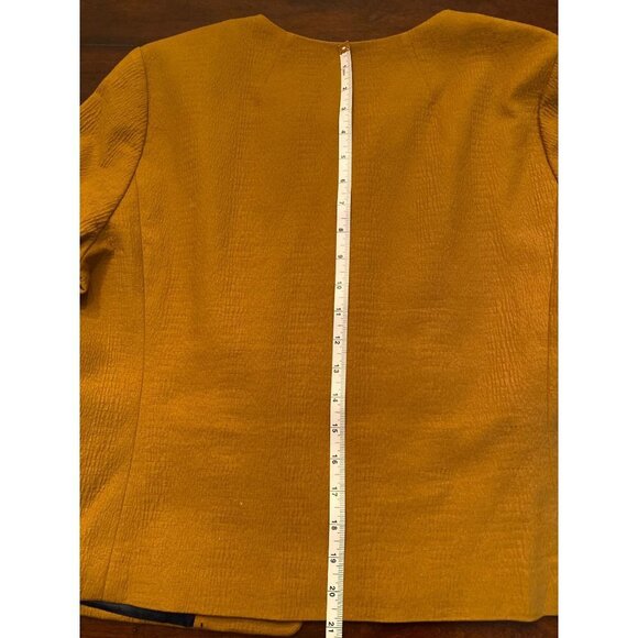 Loft Womens Open Front Blazer Size Large Bell Sleeves Mustard Yellow Stretch - Picture 10 of 11